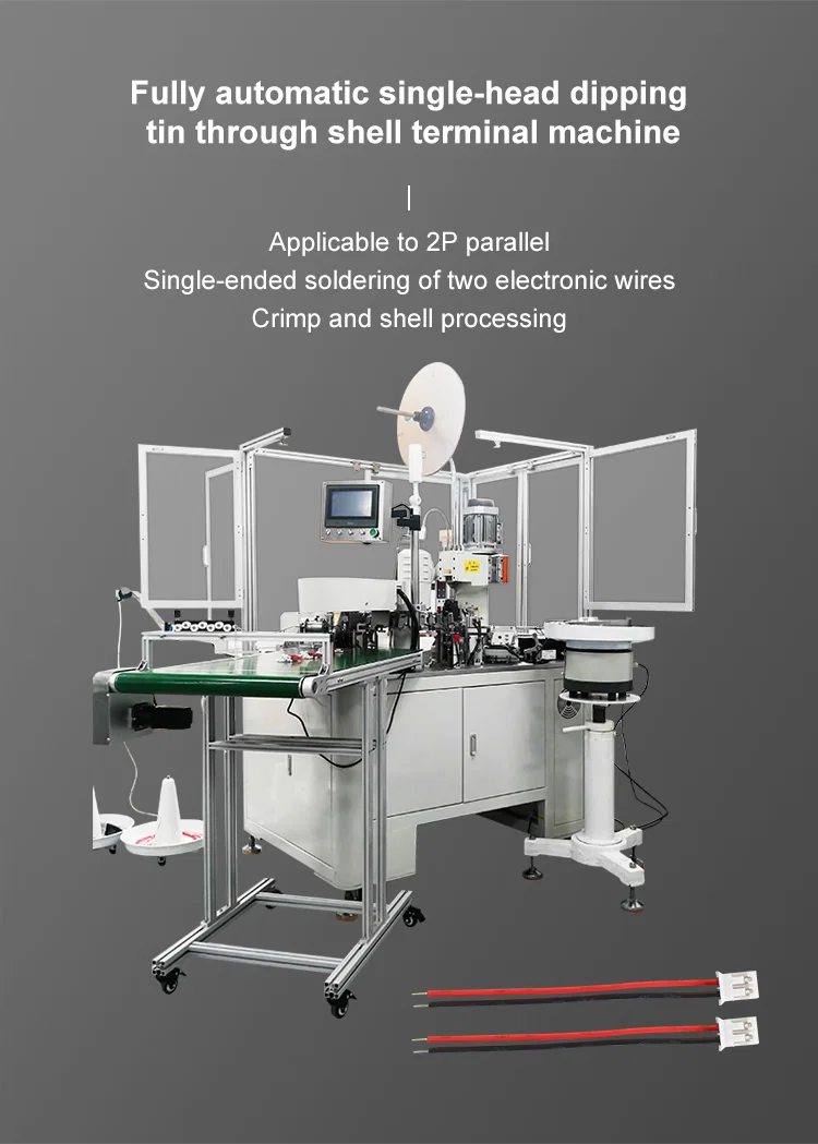 Fully automatic 2P parallel wire single head dipping tin through shell terminal machine. wire insert plastic plug machine, View Parallel wire insert shell plug machine 全自动 2P 平行线单头浸锡穿壳端子机。插线塑料插头机, 查看平行插线外壳插头机